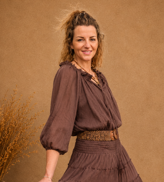 Boho Crinkle Peasant Top Chocolate