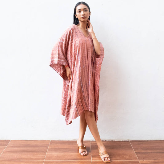 Tie Dye Short Kaftan Dress (Coral) - Cocktail Resort Wear