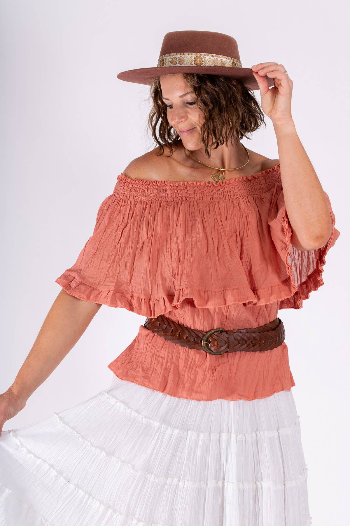 BOHO CHEESECLOTH COTTON OFF SHOULDER TOP