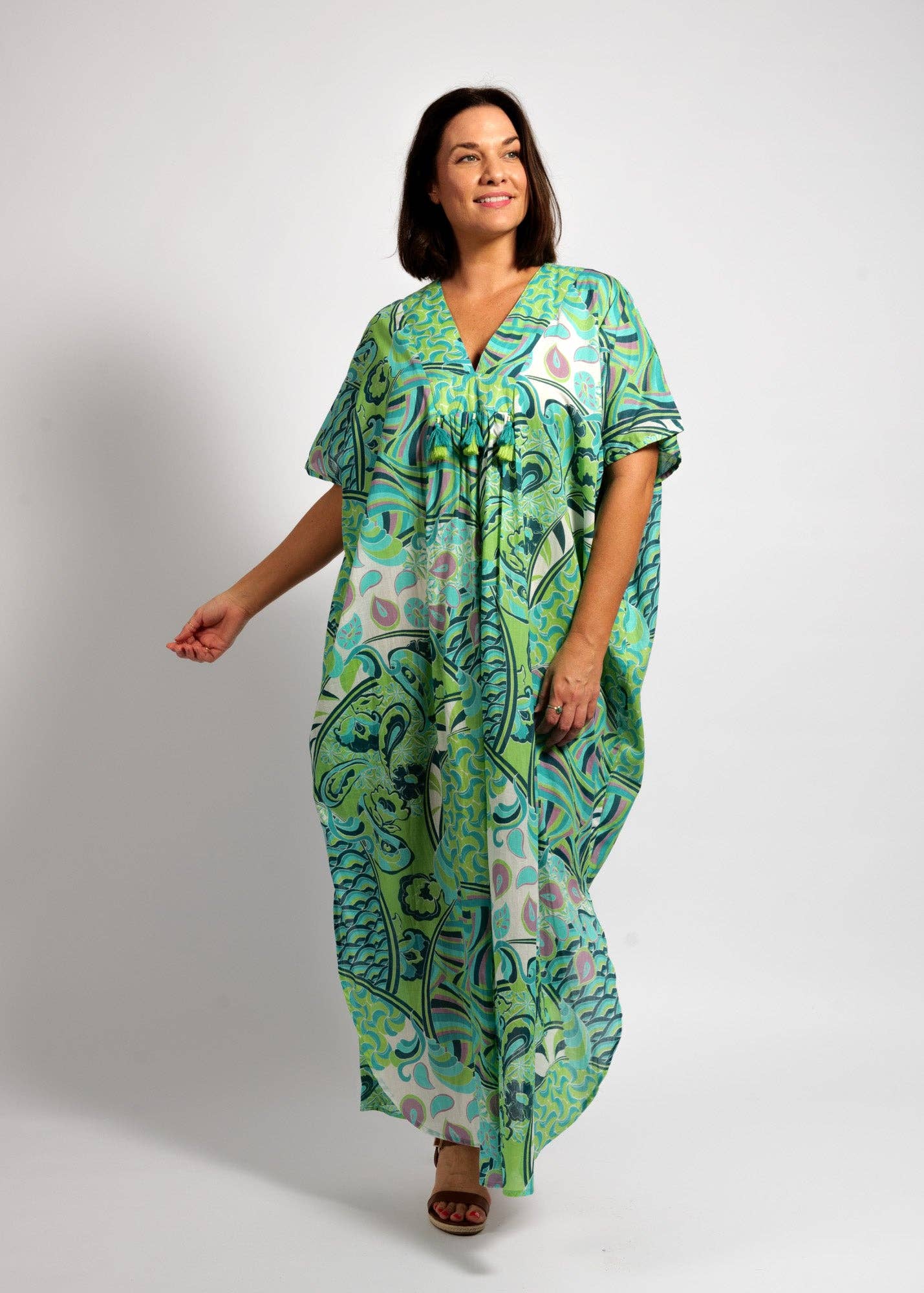 Isla Kaftan in Green Swirl D492