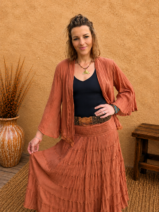 Boho Crinkle Cotton Jacket Rust