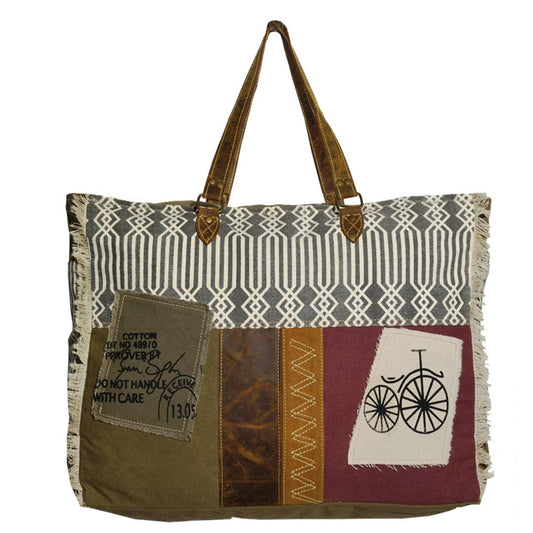 Upcycled Canvas & Leather Women City Swagger Weekender Bag
