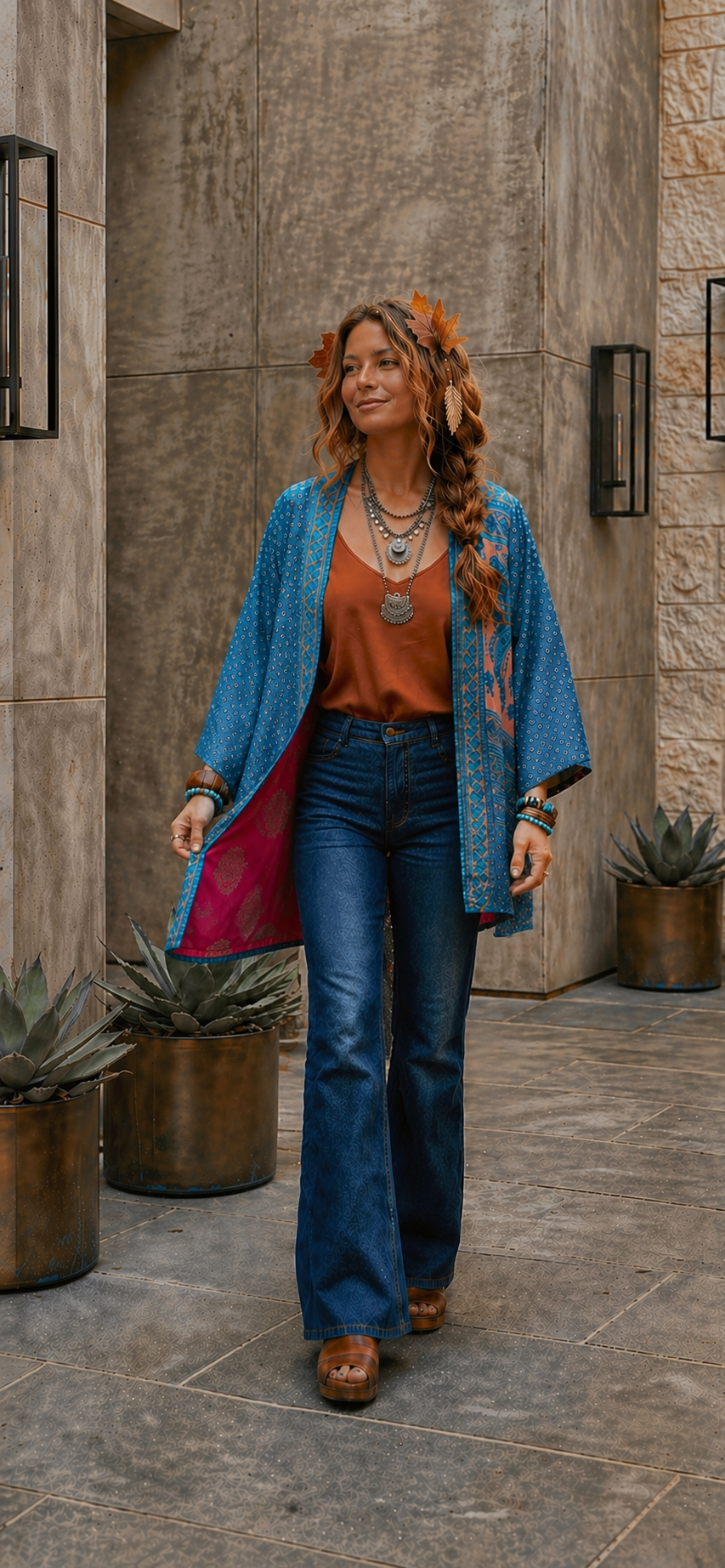 BOHEMIAN REVERSIBLE SHORT SILK BLEND KIMONOS