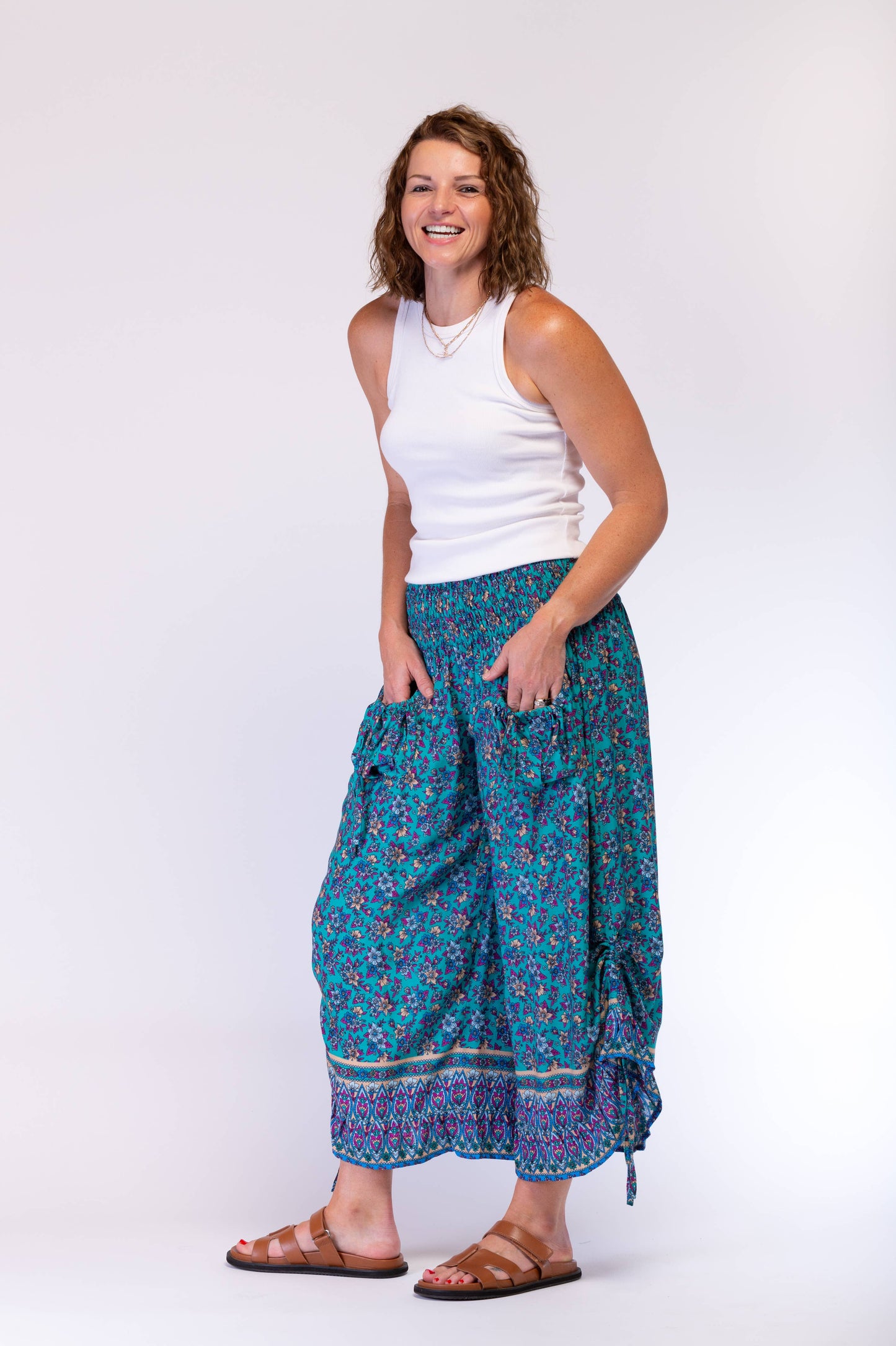 FRILLY 3/4 RAYON PANTS