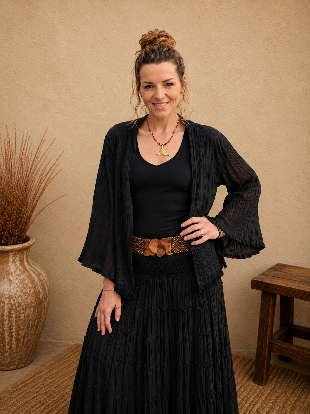 Boho Crinkle Cotton Jacket Black
