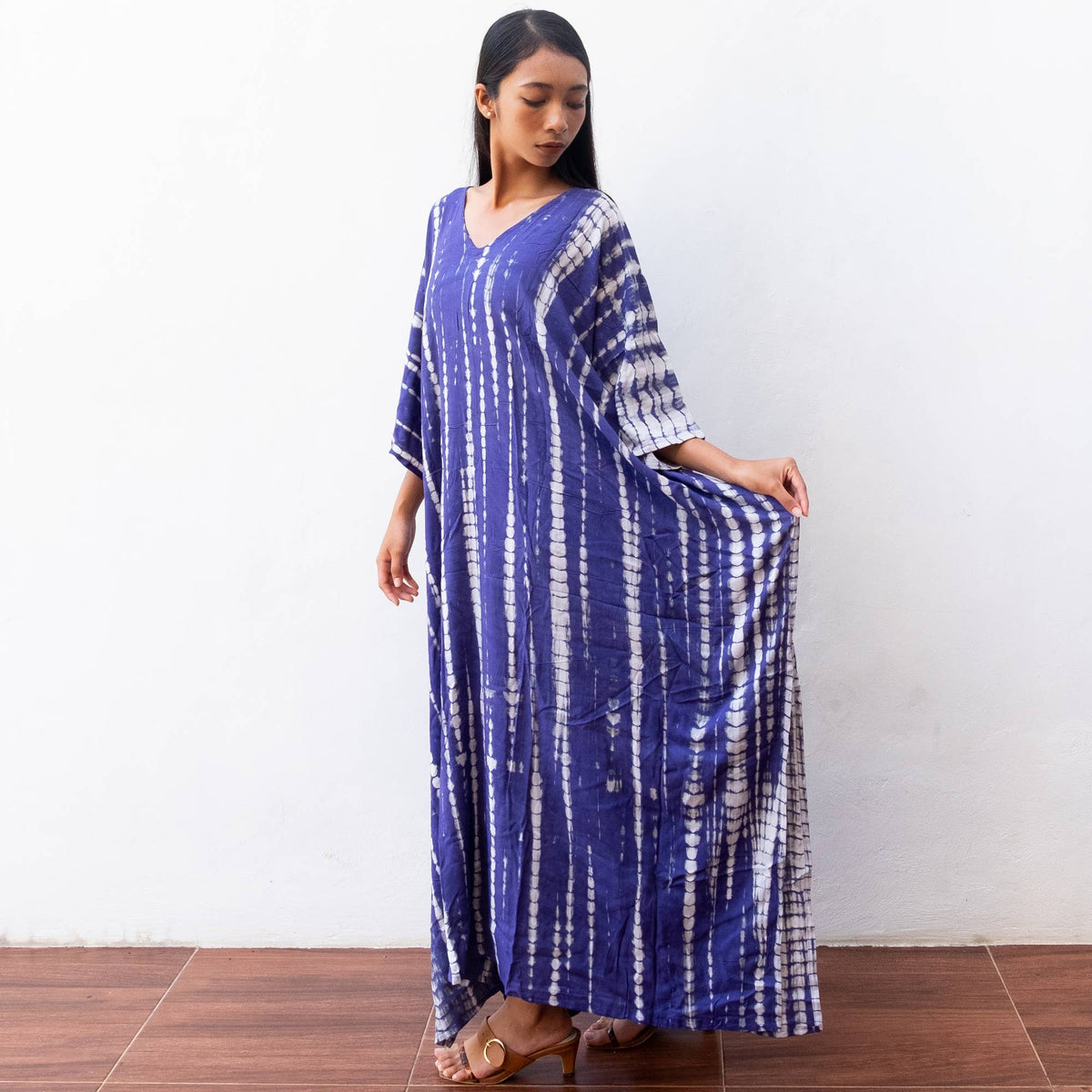 Tie Dye Kaftan Dress (Violet Blue) Beach Lounge Resort Wear