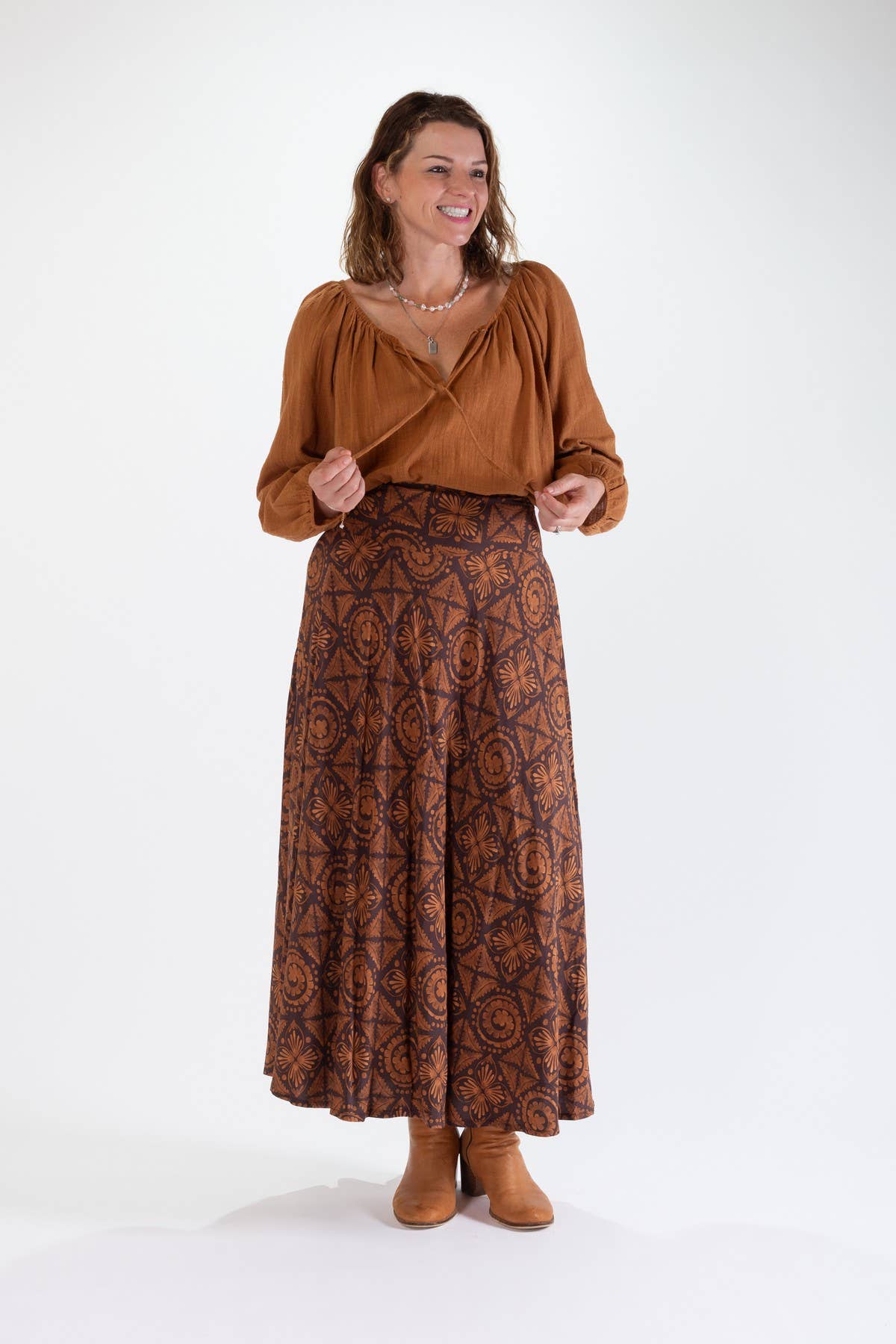 SANDY A-LINE MAXI SKIRT - CARAMEL