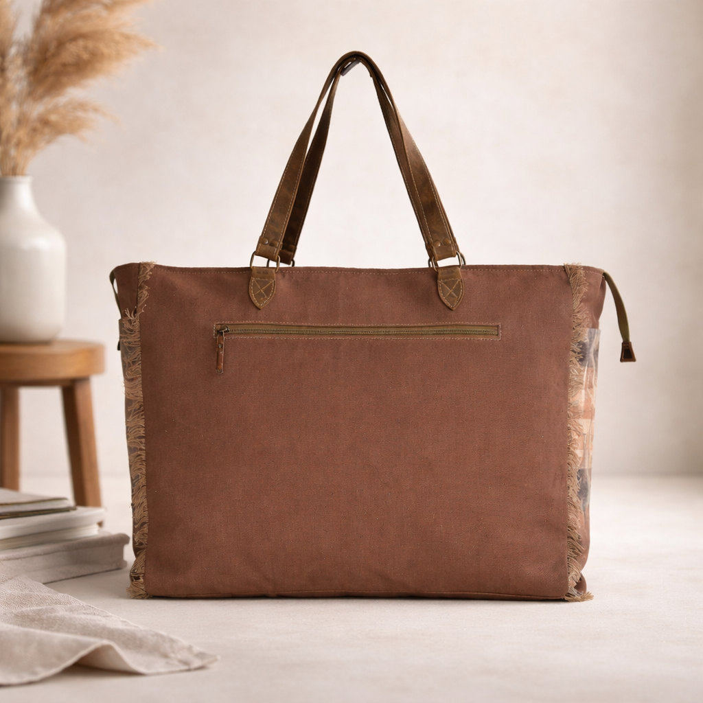 Rizo Upcycled Canvas & Leather Weekender Bag | Handmade