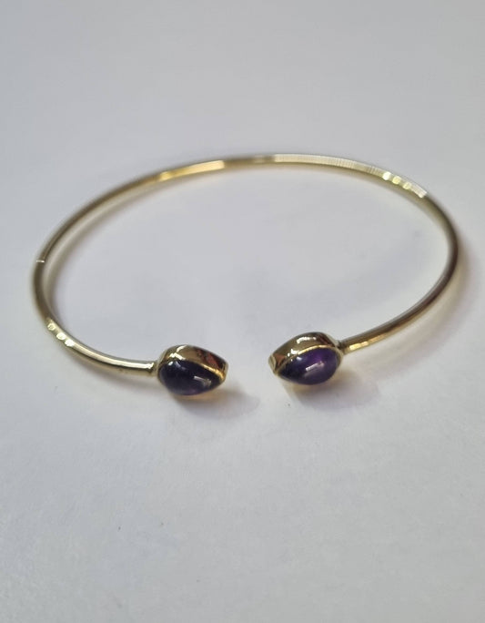 Brass & Amethyst Teardrop Bangle