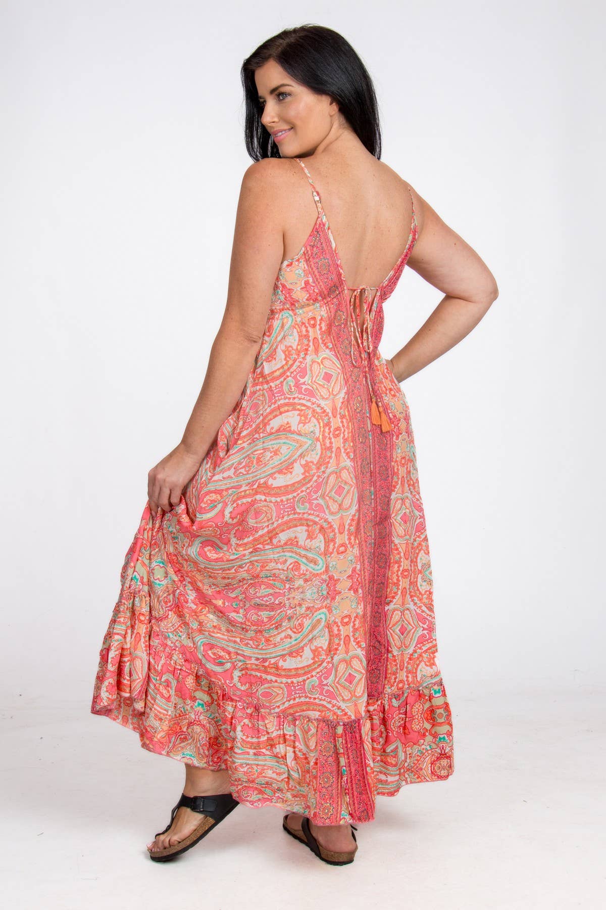 LONG STRAPPY SILK DRESS WITH POCKETS