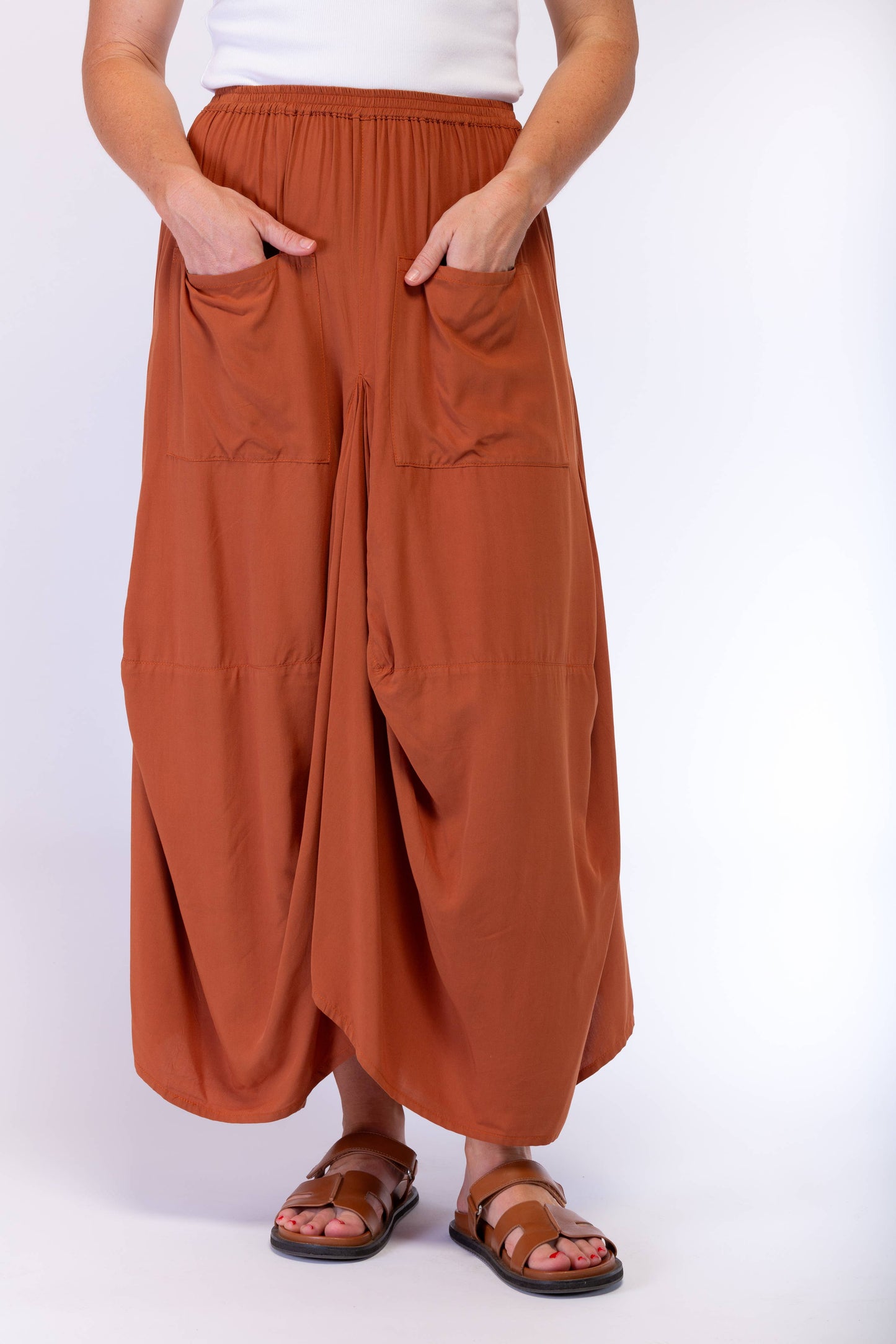 A-SYMETRICAL RAYON SKIRT - CINNAMON