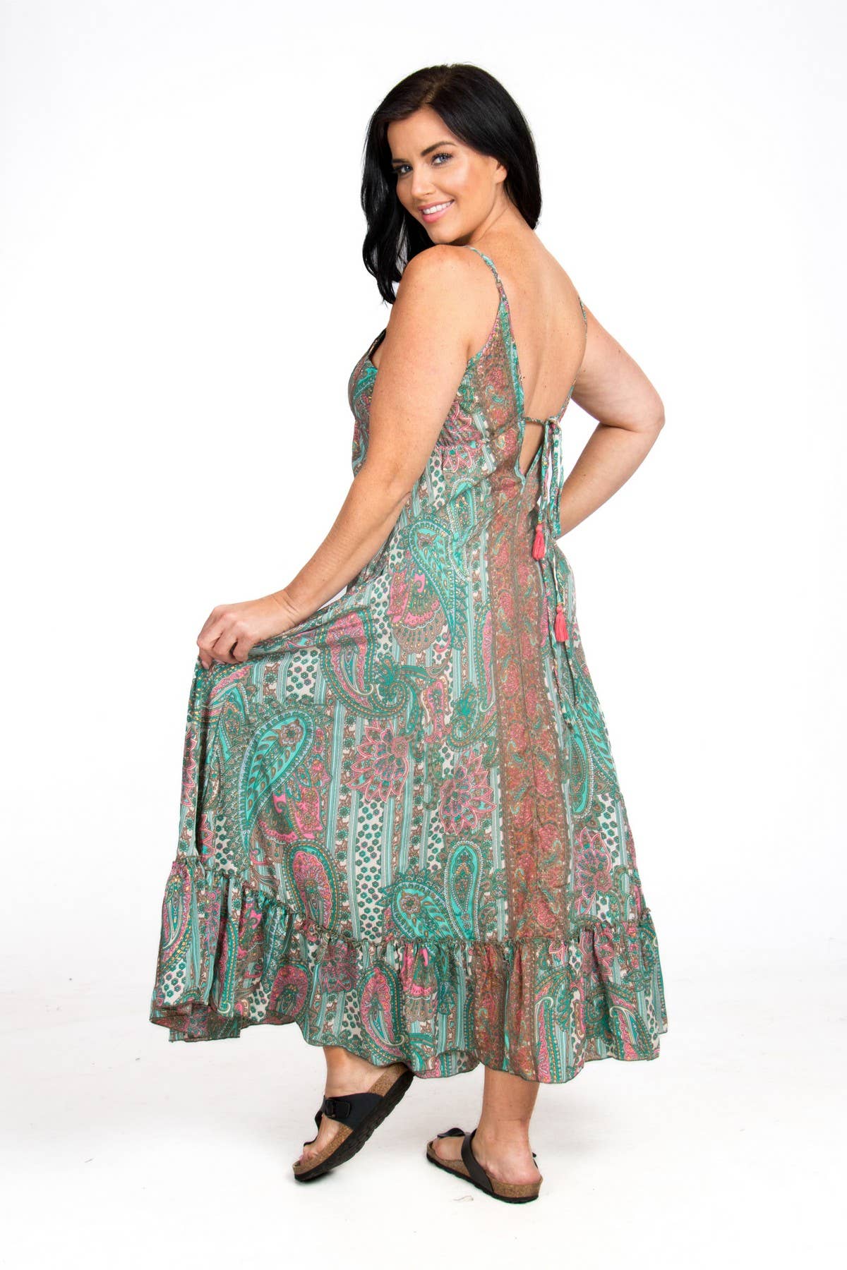 LONG STRAPPY SILK DRESS WITH POCKETS
