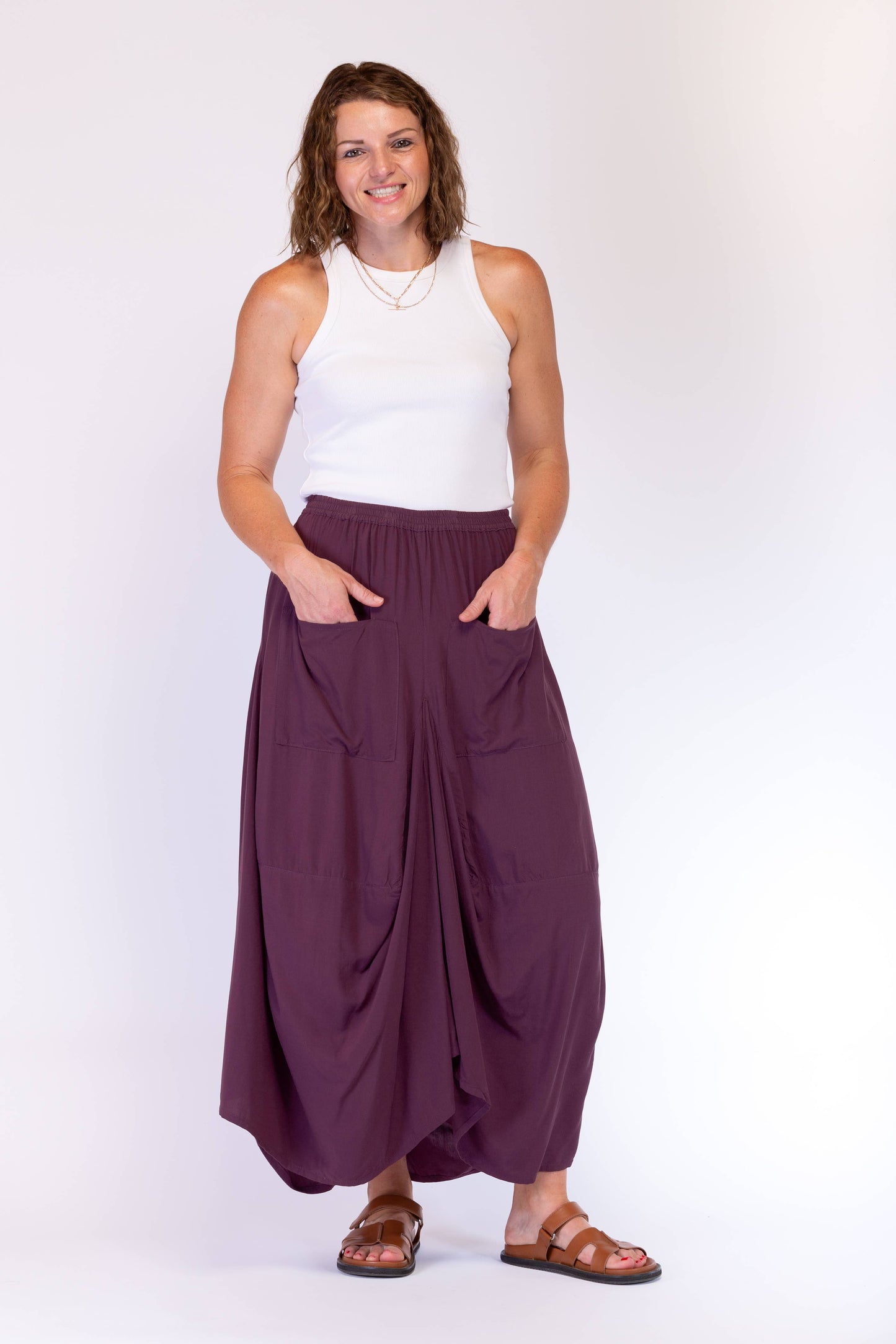 A-SYMETRICAL RAYON SKIRT - PLUM