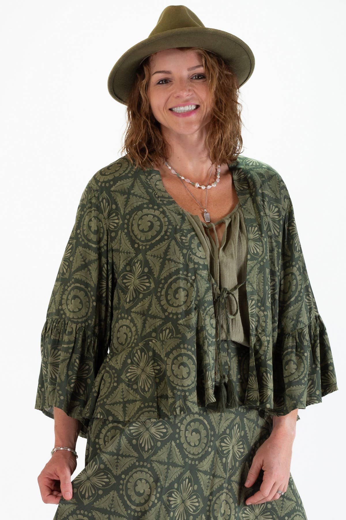 FREYA SHORT RUFFLED JACKET - GEOMETRIC PRINT