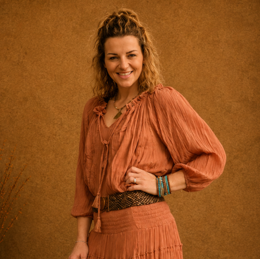 Boho Crinkle Peasant Top Rust