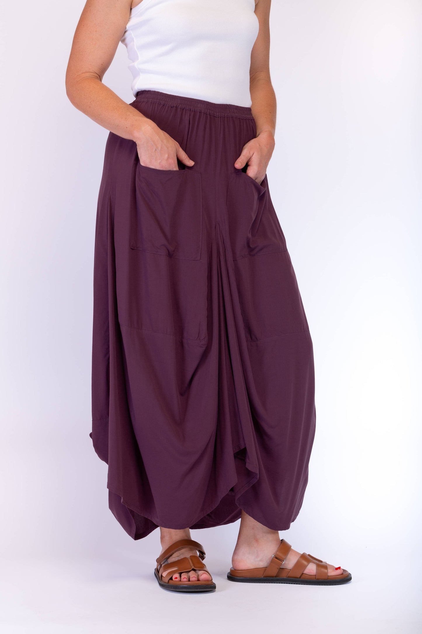 A-SYMETRICAL RAYON SKIRT - PLUM