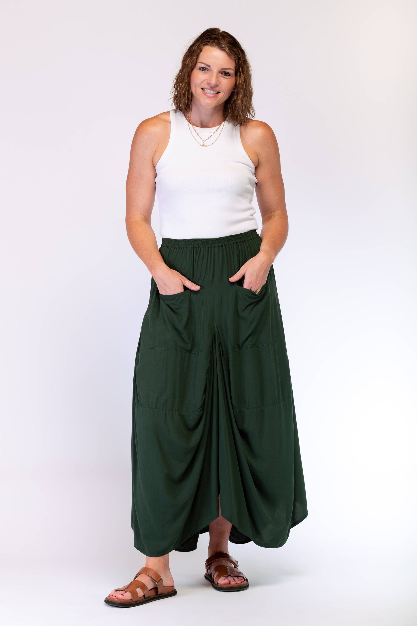 A-SYMETRICAL RAYON SKIRT - BOTTLE GREEN