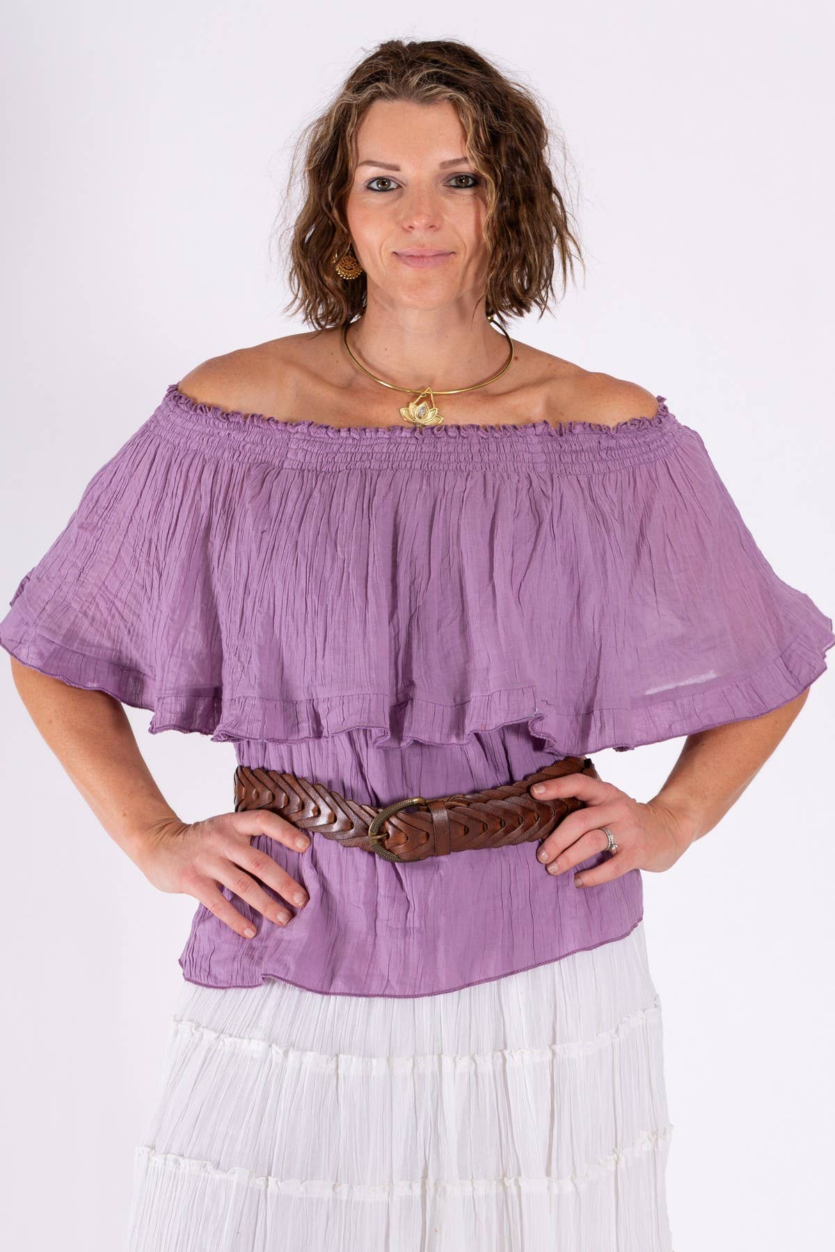 BOHO CHEESECLOTH COTTON OFF SHOULDER TOP