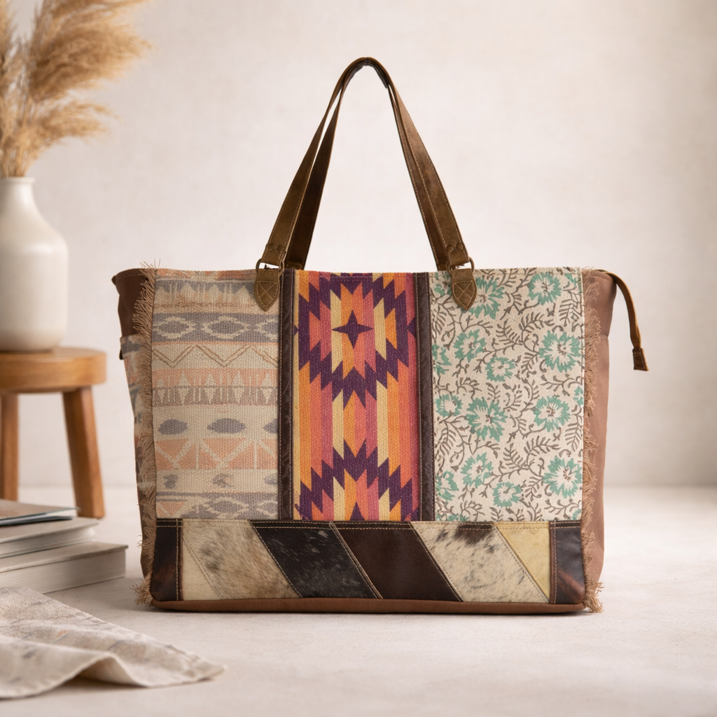 Rizo Upcycled Canvas & Leather Weekender Bag | Handmade