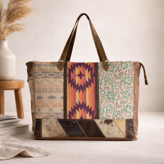 Rizo Upcycled Canvas & Leather Weekender Bag | Handmade
