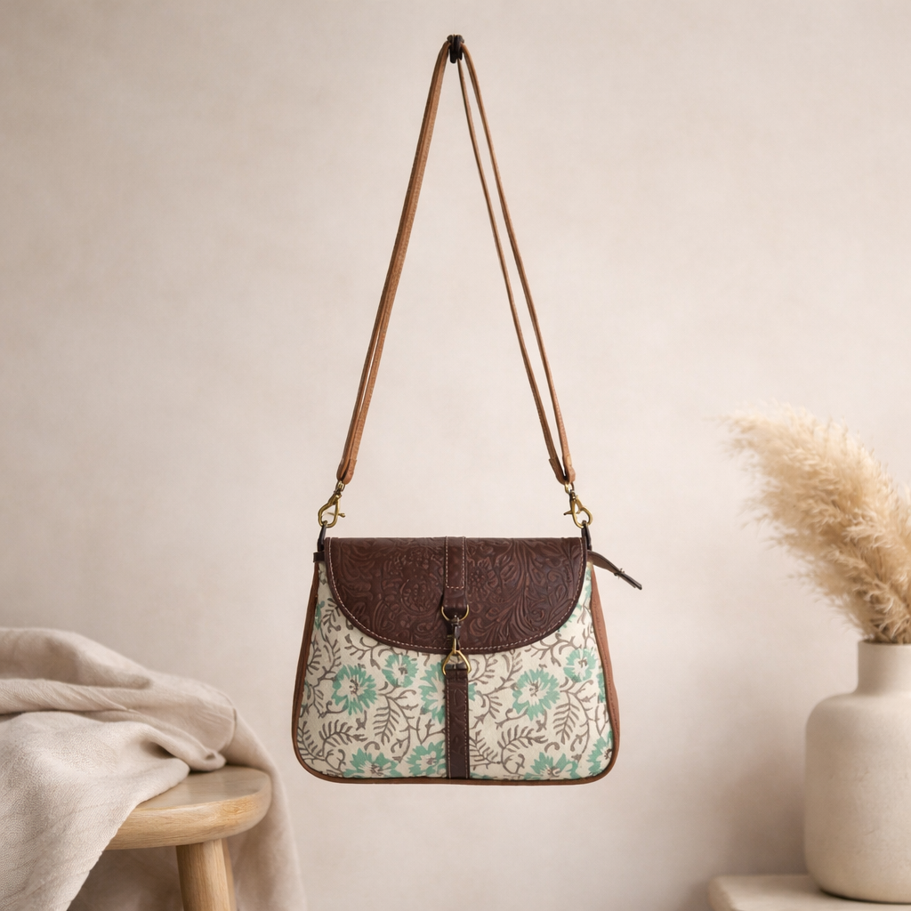 Gio Upcycled Canvas & Leather Crossbody Bag | Handmade