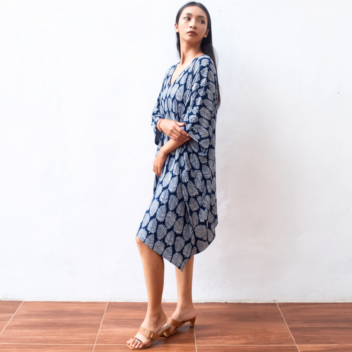 Block Print Short Kaftan Dress (Citrus Navy) Resort Wear