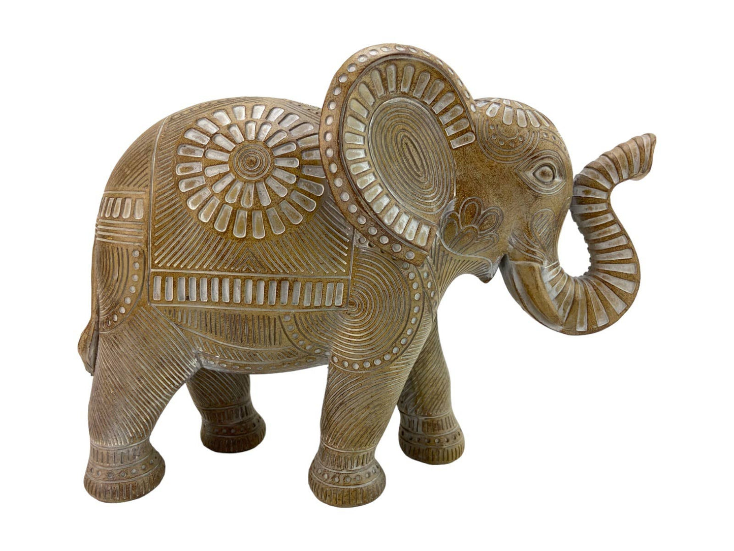 26cm Brown Elephant with Carved Pattern