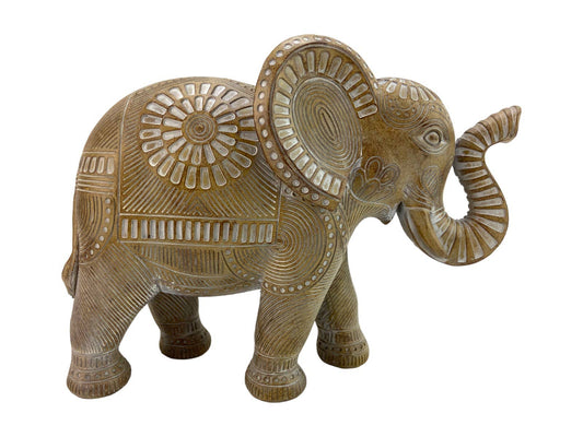 26cm Brown Elephant with Carved Pattern
