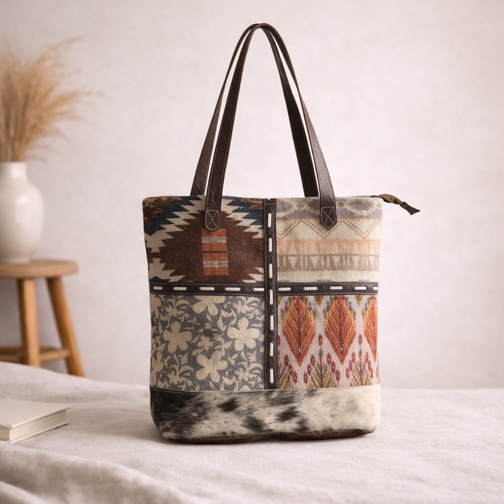 Trend Upcycled Canvas & Leather Tote Bag | Handmade Everyday