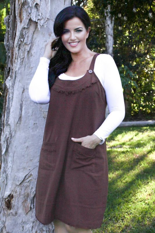 GINA - MIDI PINAFORE DRESS - COCOA