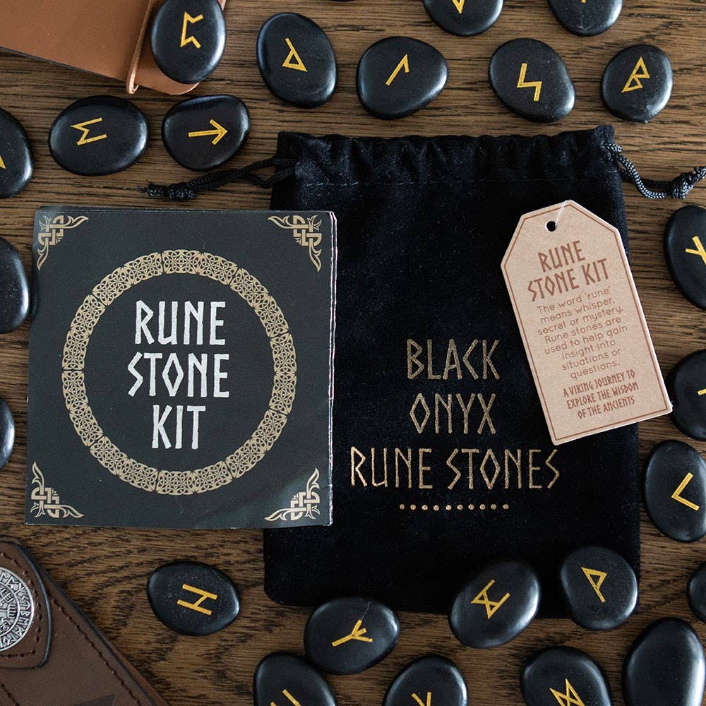 Black Obsidian Viking Rune Stones Set