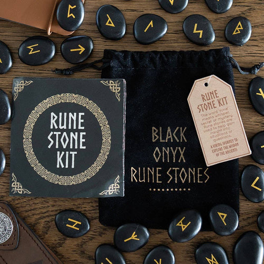 Black Obsidian Viking Rune Stones Set
