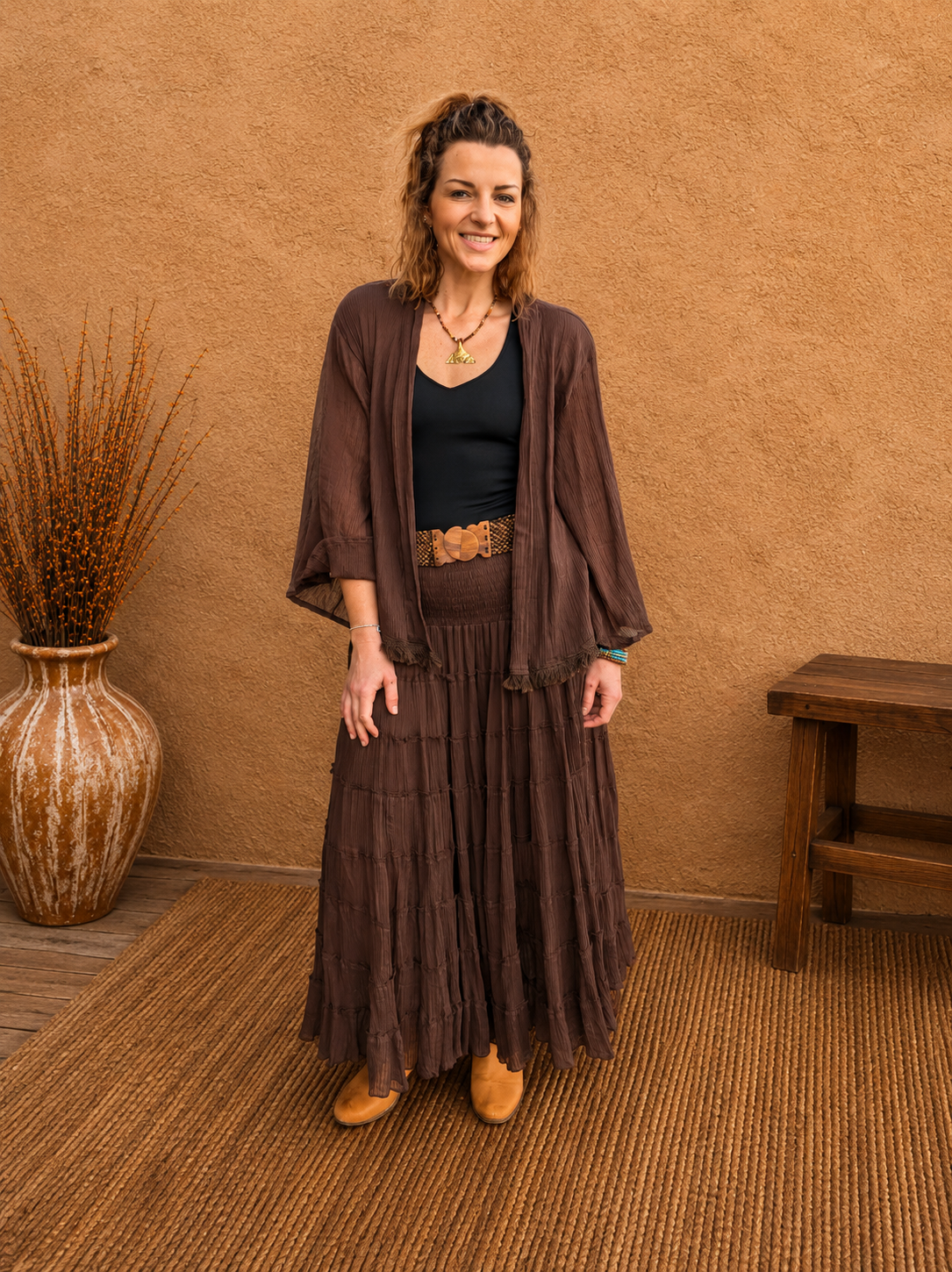 Boho Crinkle Cotton Jacket Chocolate