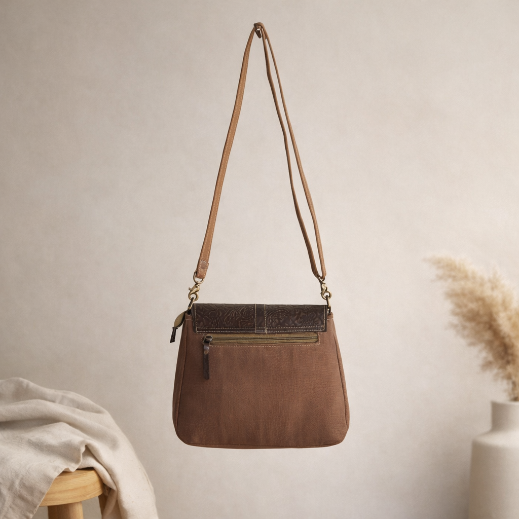 Gio Upcycled Canvas & Leather Crossbody Bag | Handmade