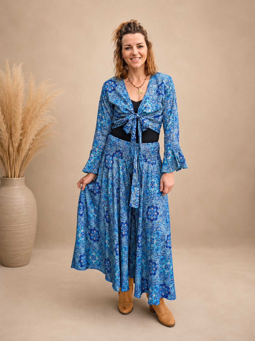 Silk Blend Wide-Leg Pants