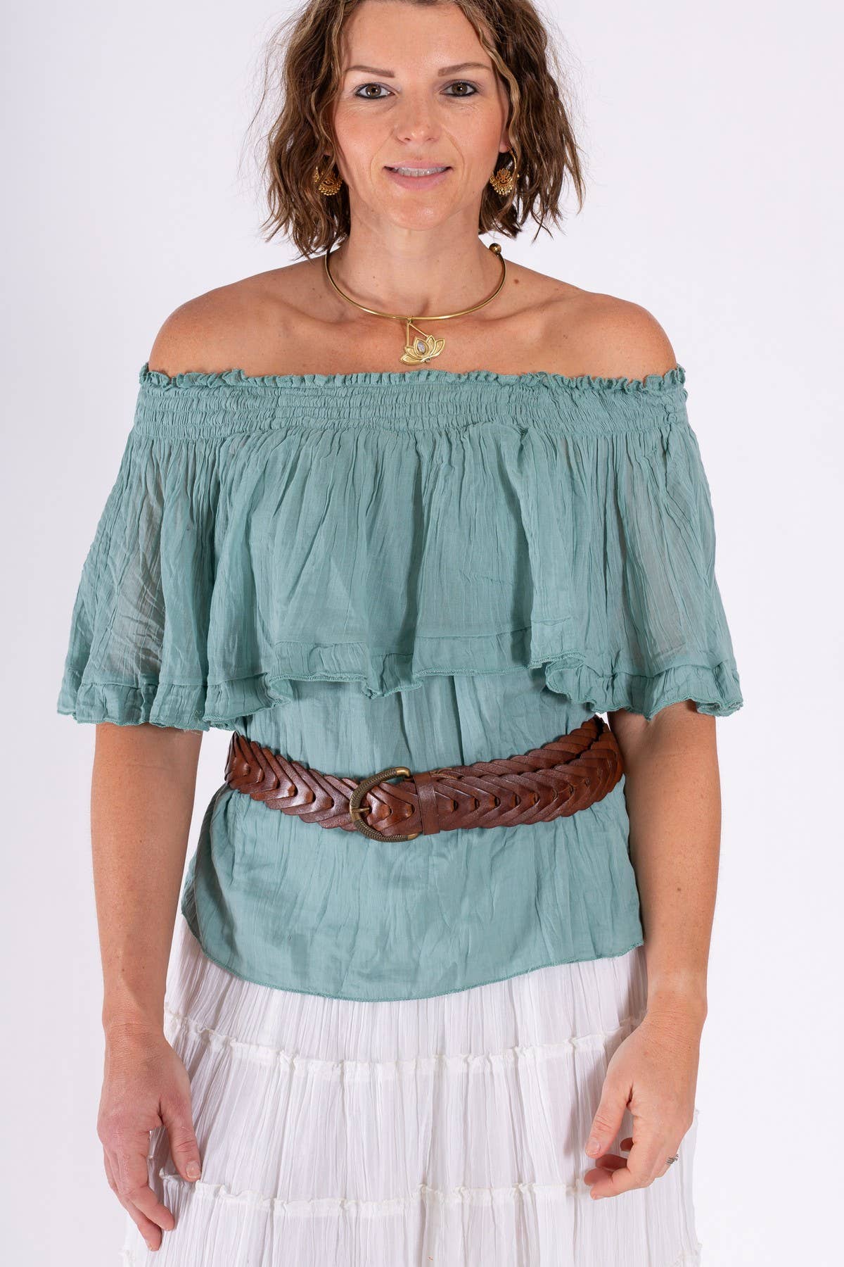 BOHO CHEESECLOTH COTTON OFF SHOULDER TOP