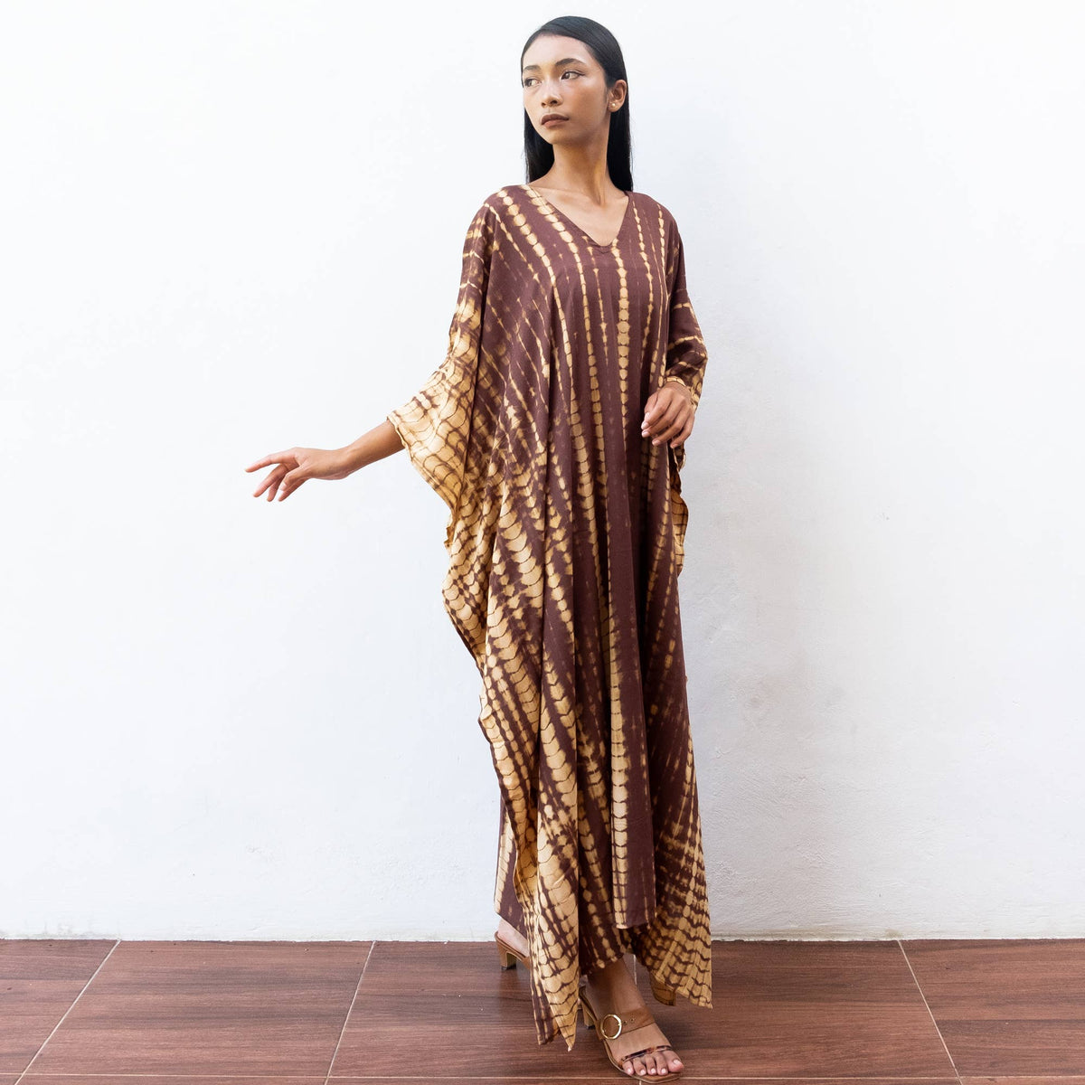 Tie Dye Kaftan Dress (Brown Gold) Beach Lounge Resort Wear