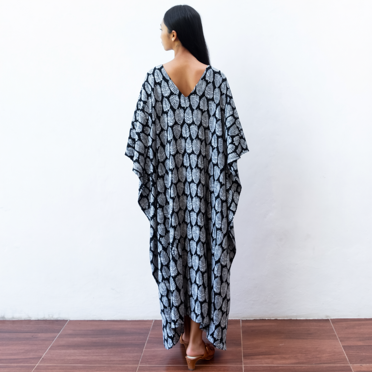 Block Print Kaftan Dress (Citrus Black) Resort Wear Lounge