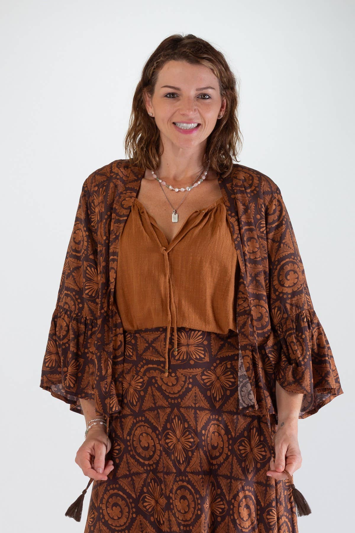 FREYA SHORT RUFFLED JACKET - GEOMETRIC PRINT