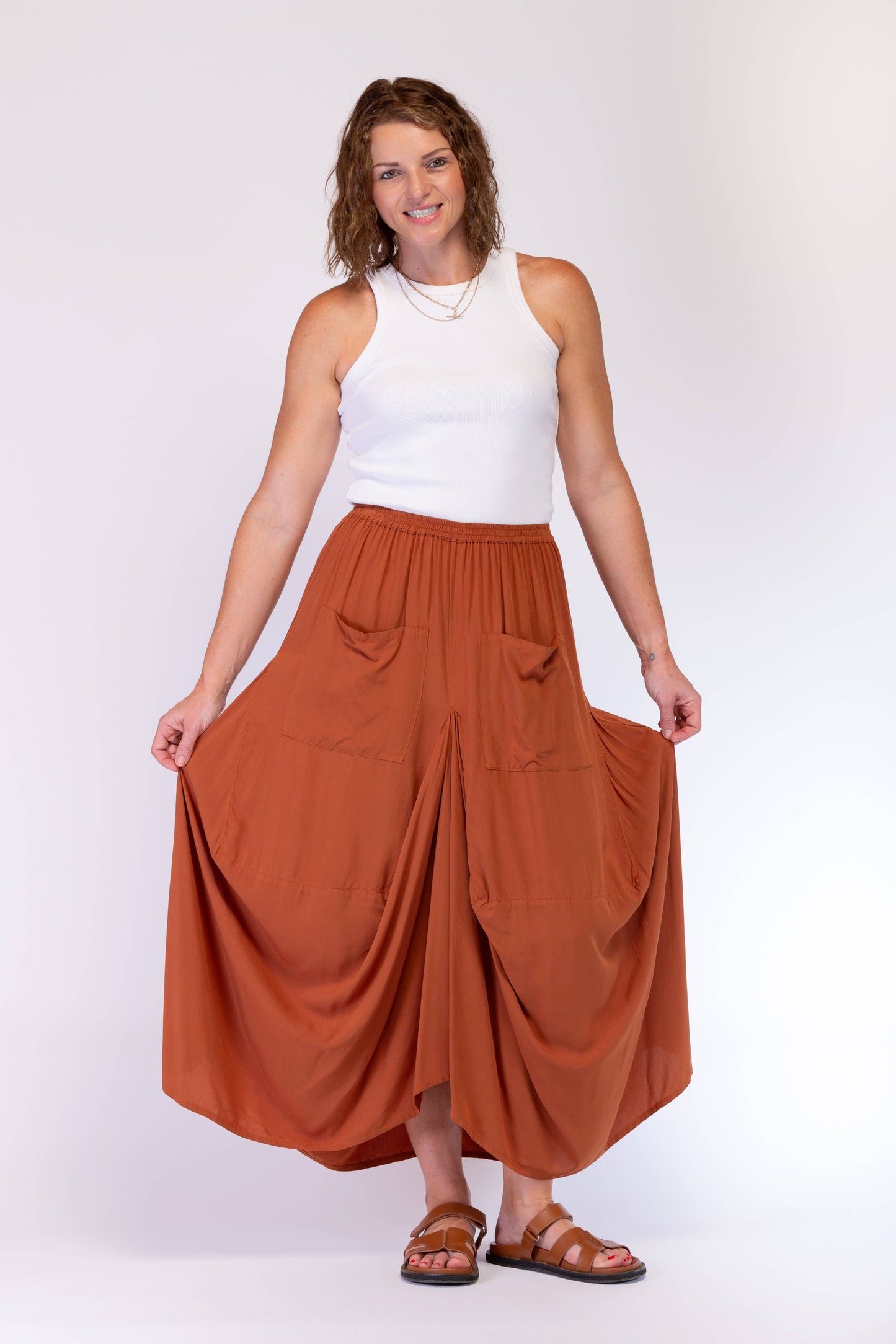 A-SYMETRICAL RAYON SKIRT - CINNAMON
