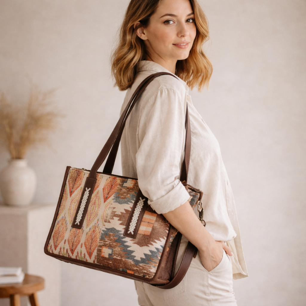 Next Upcycled Canvas & Leather Messenger Box Bag Handmade