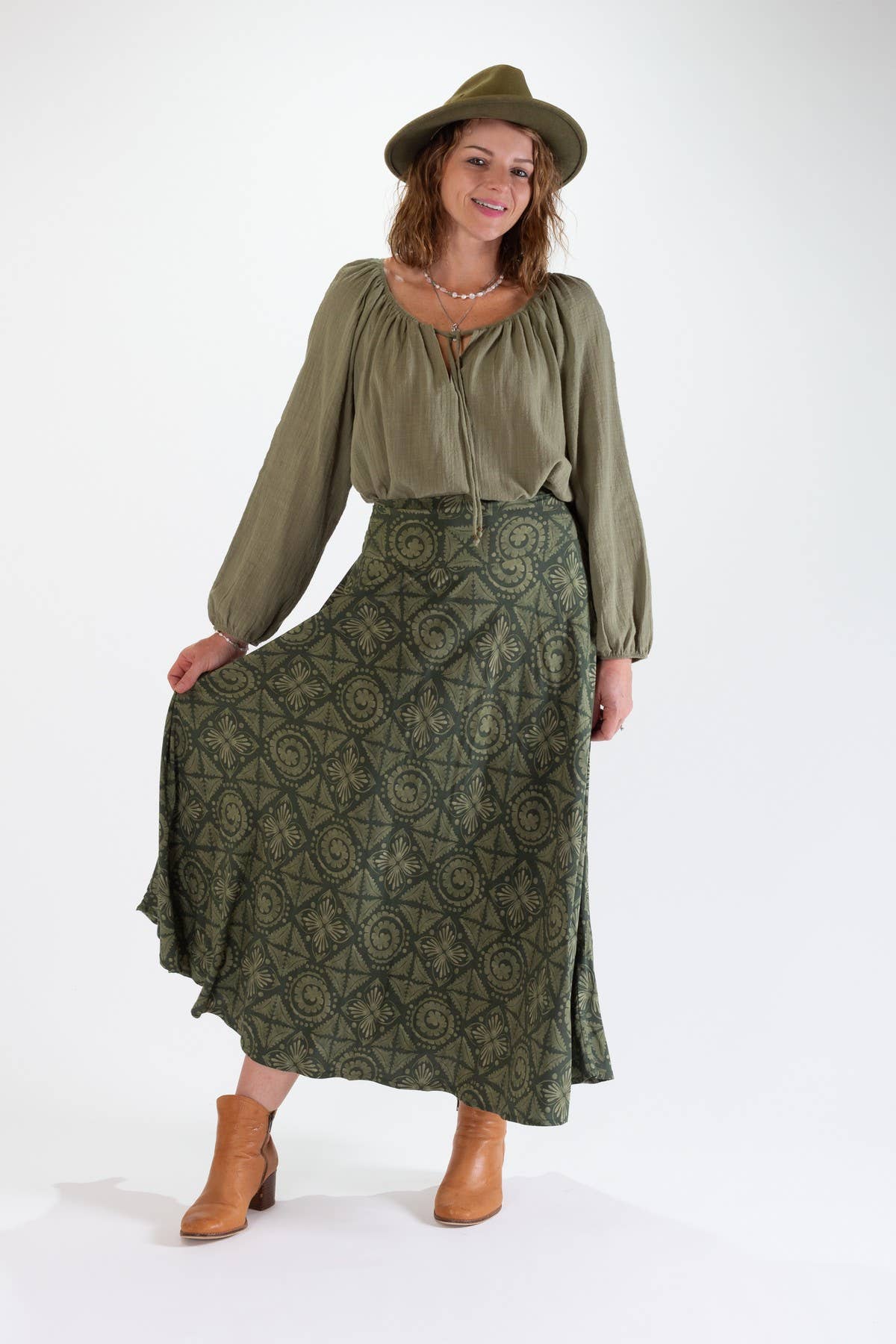 SANDY A-LINE MAXI SKIRT - GREEN