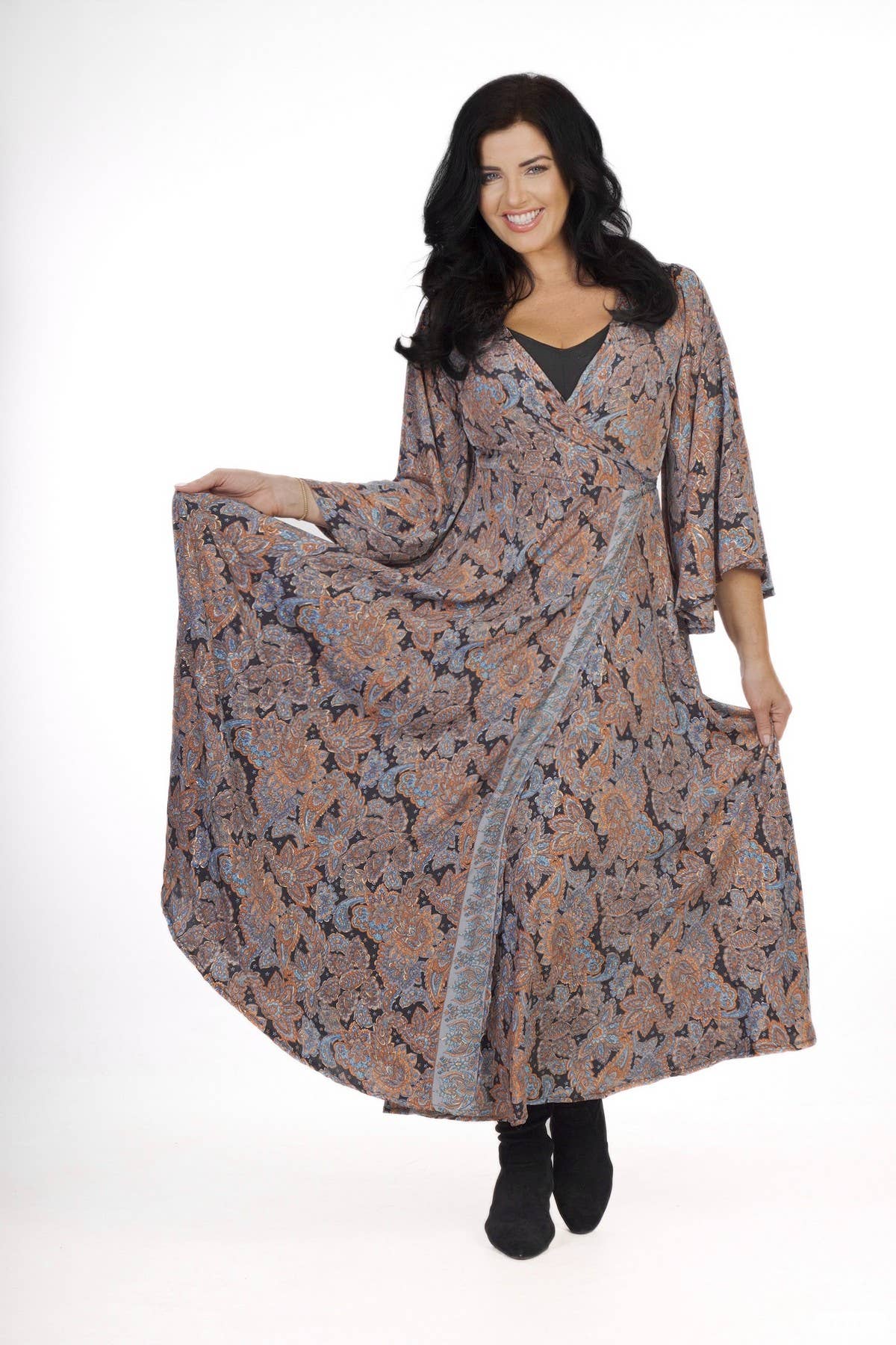 SILK WRAP AROUND DRESS - BLACK/GOLD