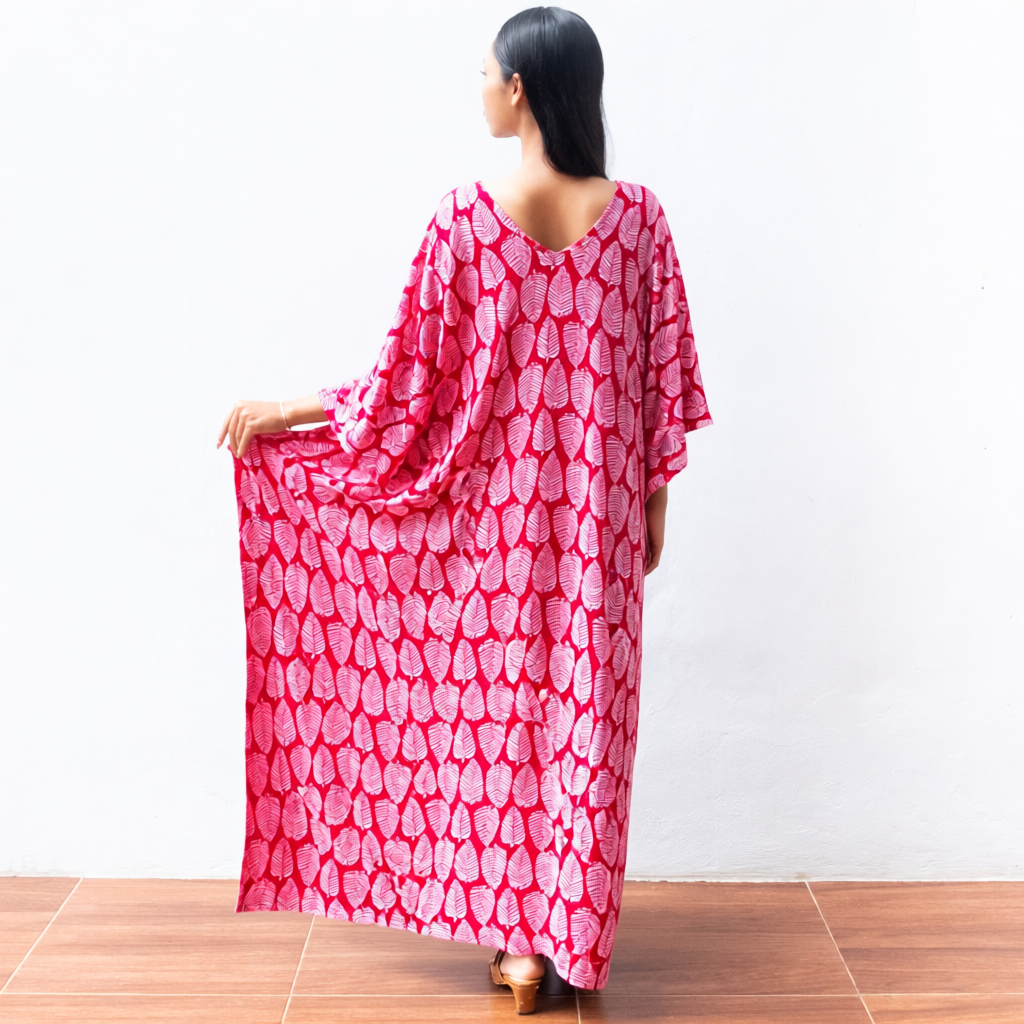 Block Print Kaftan Dress (Citrus Red) Sun Resort Wear Lounge