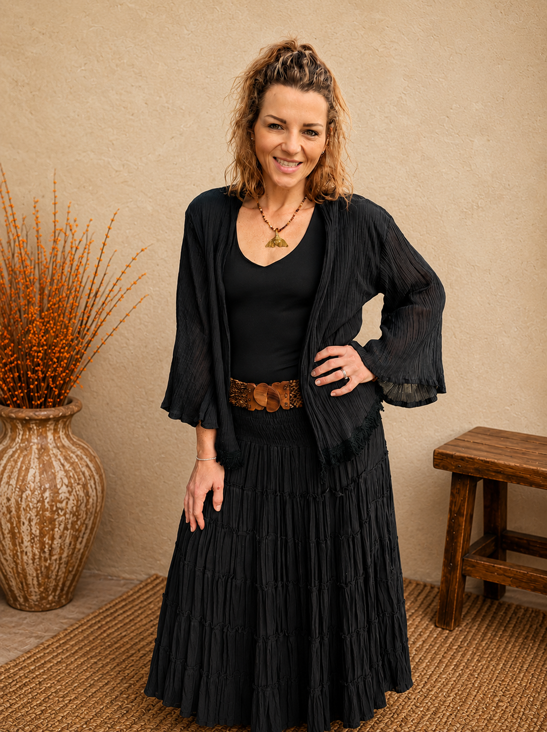 Boho Crinkle Cotton Jacket Black
