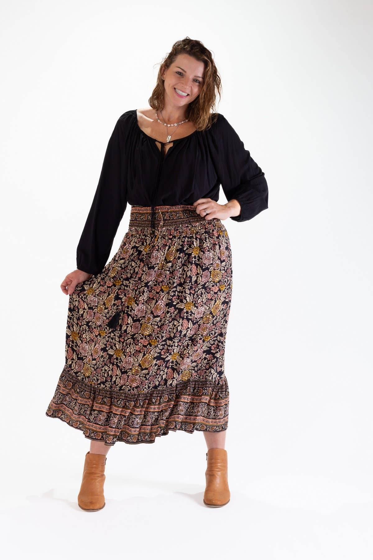 SHELLY BOHO GYPSY SKIRT - DESERT ROSE