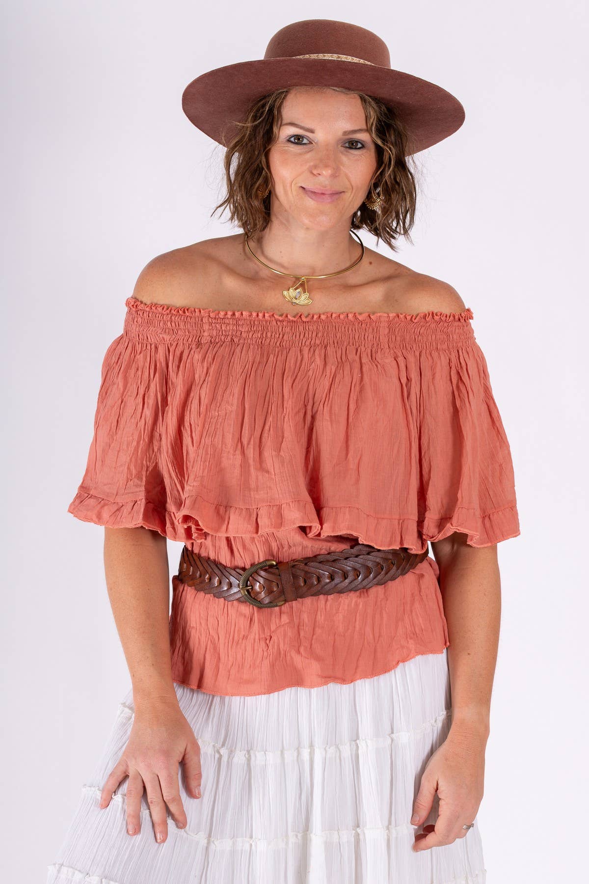 BOHO CHEESECLOTH COTTON OFF SHOULDER TOP