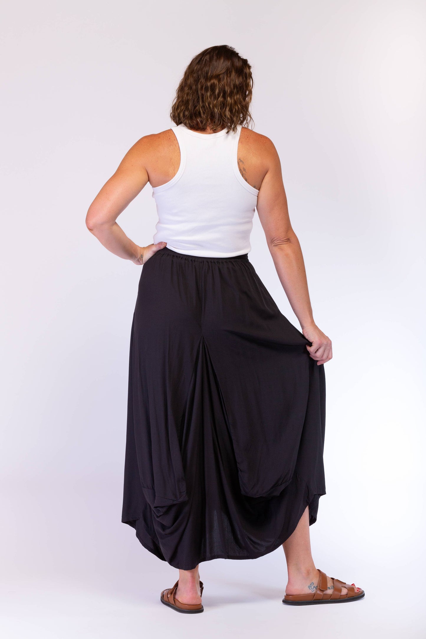 A-SYMETRICAL RAYON SKIRT - BLACK