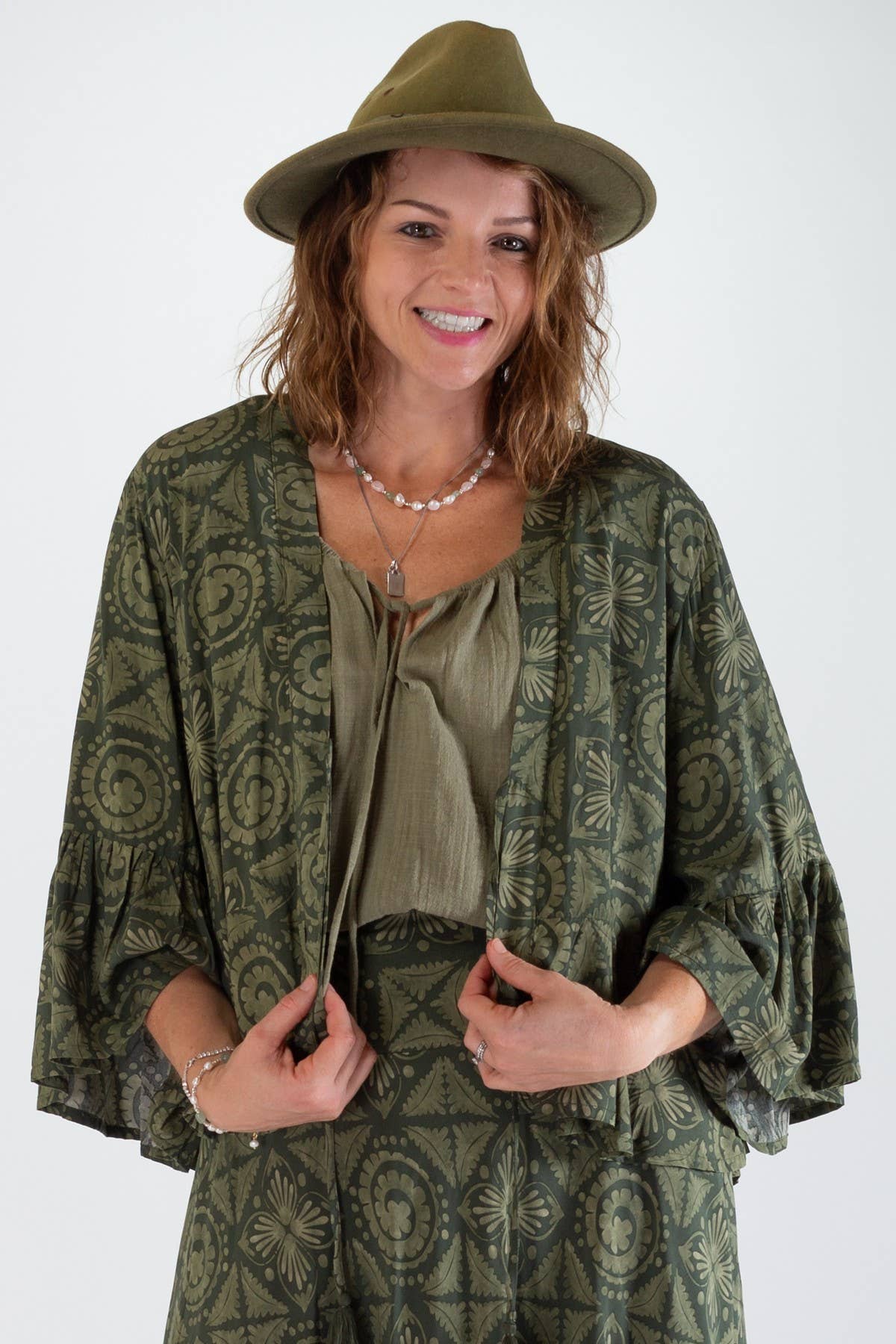 FREYA SHORT RUFFLED JACKET - GEOMETRIC PRINT
