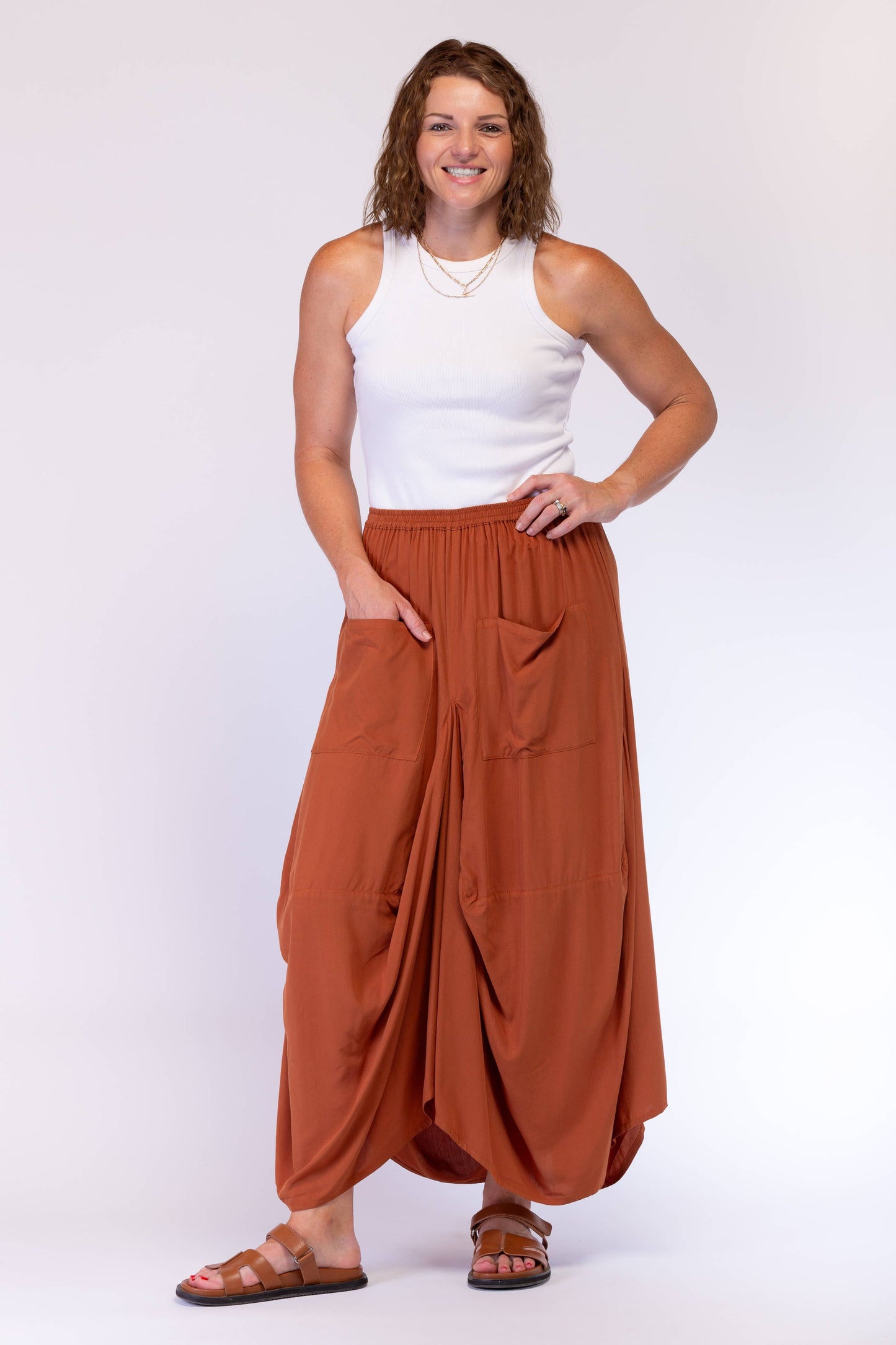 A-SYMETRICAL RAYON SKIRT - CINNAMON